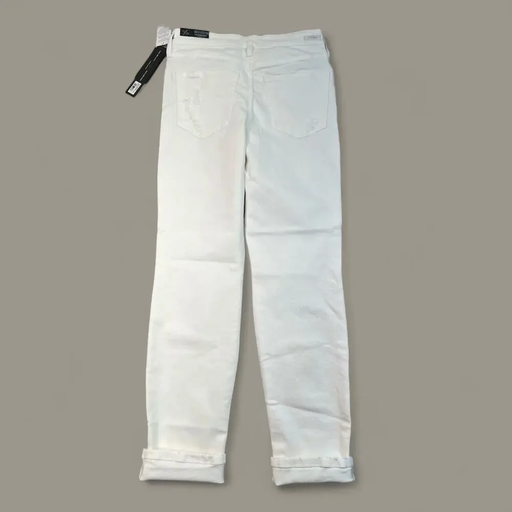 Liverpool the Girlfriend Cuffed JEAN‎ Mid Rise Distressed Denim Bone White 0/25
